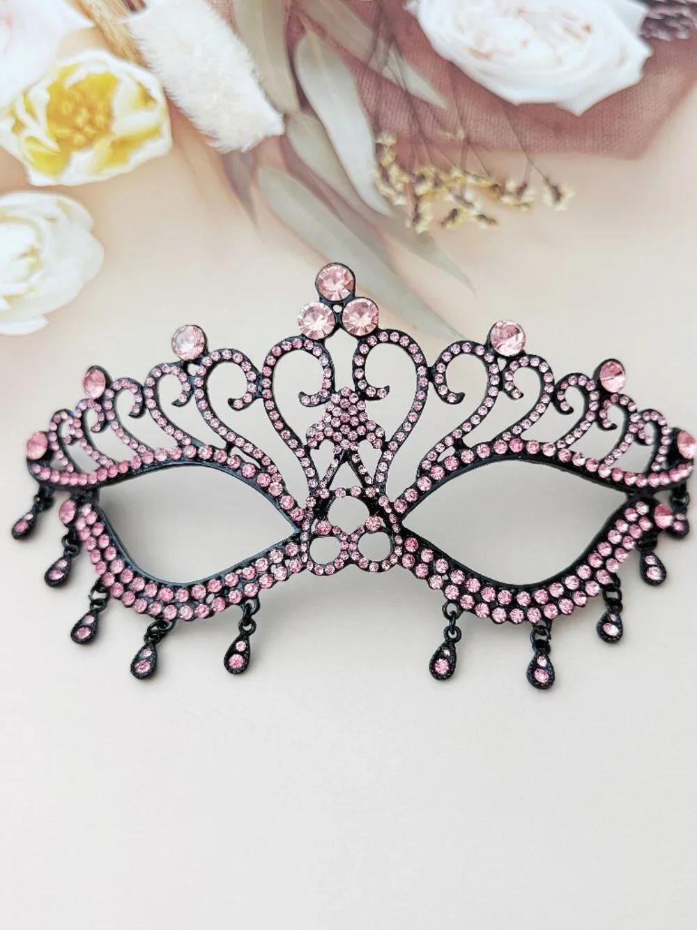 Pink Crystal Masquerade Mask, Crystal Eye Mask, Prom Ball Mask, Mardi Gras Mask